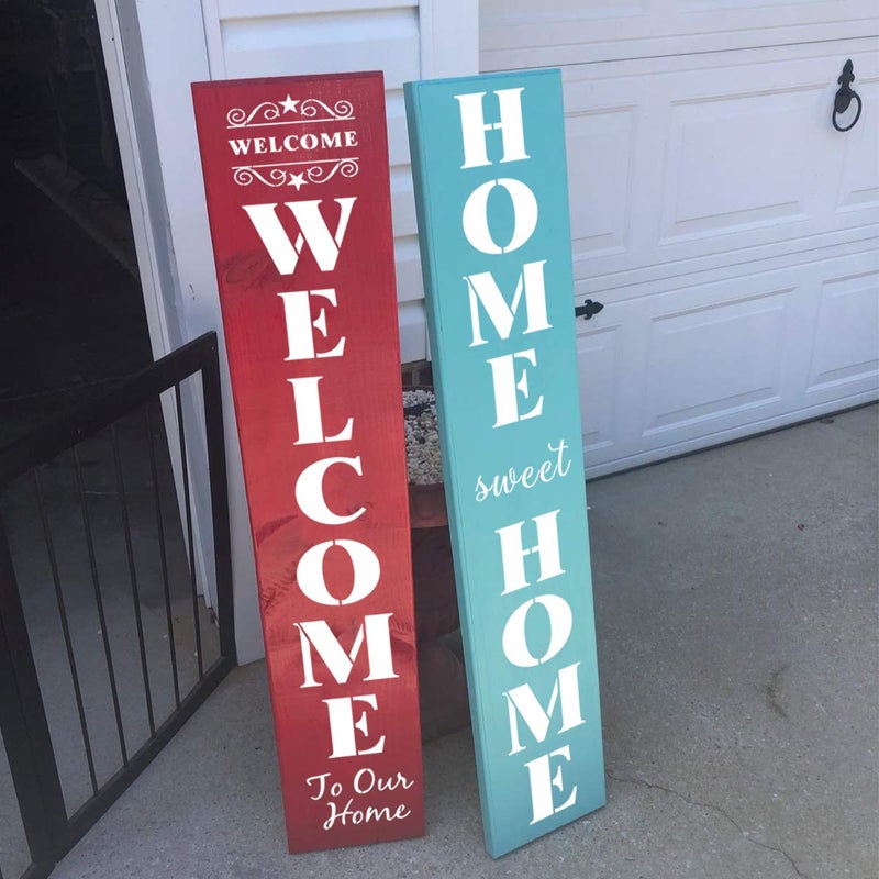 REOLAN Welcome and Home Sweet Home Stencil - 18 Pack Large Vertical Welcome Home Sweet Home Sign Stencils Templates for Painting on Wood, Reusable Letter Stencils for Porch Signs & Front Door Decorations - Image 2